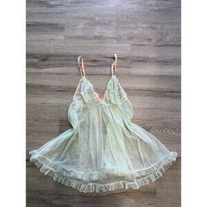 Victoria's Secret Sheer babydoll lingerie top featuring lace cups Size Large